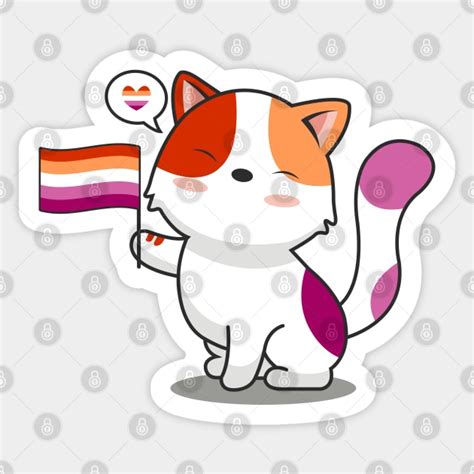 Cute Cat Holding Lesbian Pride Flag Lesbian Pride Sticker TeePublic