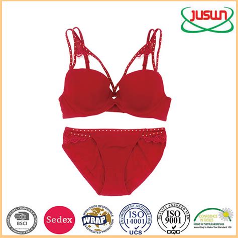 Women Comfortable Underwear Bra Set Hot Red Bra And Brief Lingerie Set Of 2 Customized Design