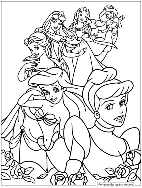 Princesas Para Colorir Pdf - Desenhos Princesas Disney Para Colorir e Pintar Imprimir PDF