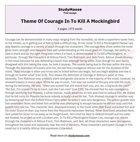 Theme Of Courage In To Kill A Mockingbird Free Essay Example