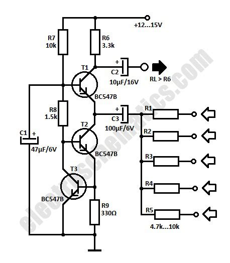 Simple Audio Mixer Circuit - ElectroSchematics.com