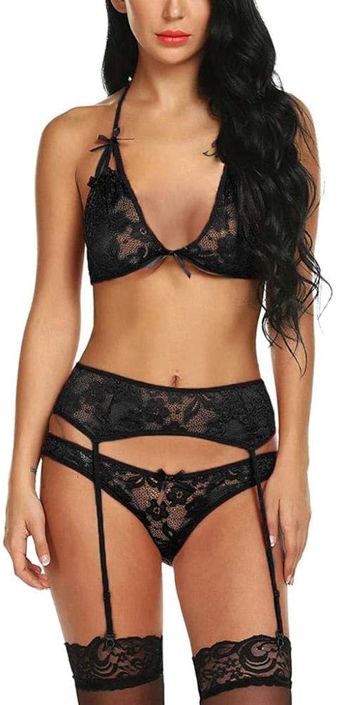 XQTX Sexy Lingerie Plus Size Women Sexy Erotic Lingerie Lace Bra Briefs Garter Set Babydoll