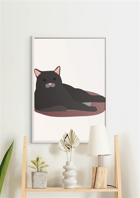 Black Cat Print Wall Art Black Cat Wall Poster Minimalistic Etsy