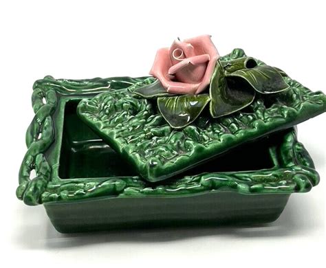 Vintage Frazier California Pottery Briar Rose Lattice Square Dish W