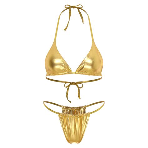 Damen Glänzend Metallic Bikini Dessous Set Sexy Bademode BH mit Slips Badeanzug eBay