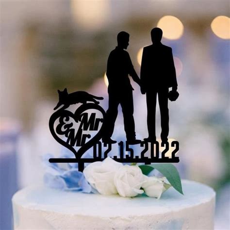 Décoration De Gâteau De Mariage Gay Lgbt Avec Silhouette De Chat Orange Gay Pour Gâteau De