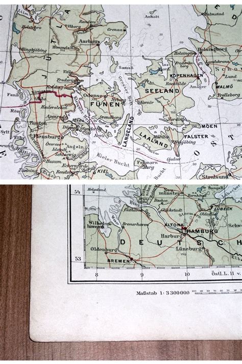 1901 ANTIQUE MAP OF DENMARK COPENHAGEN SCHLESWIG HOLSTEIN GERMANY