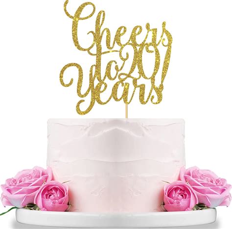 Gold Glitter Cheers To 20 Years Cake Topper Happy Ubuy India