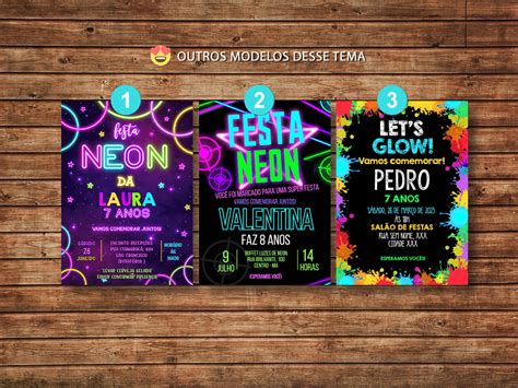 Convite Digital Anivers Festa Neon Elo Produtos Especiais