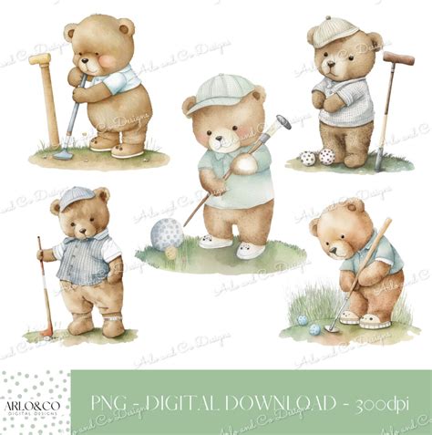 Cute Golfing Teddy Bears Sublimation Design Golf Png Printable