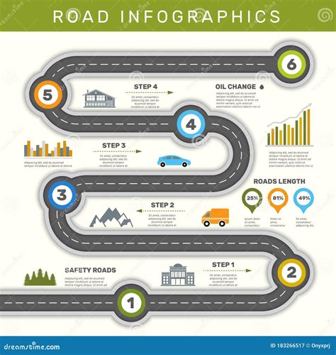 Road Infographic. Timeline with Point Map Business Workflow Graphic ...