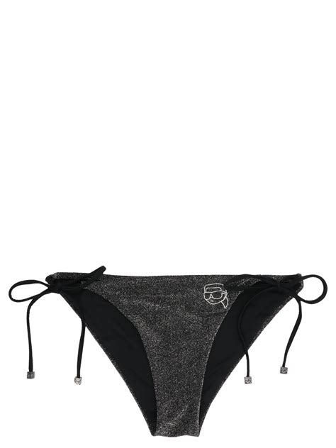 Karl Lagerfeld Ikonik Lurex Tie Fastening Bikini Bottoms In Black