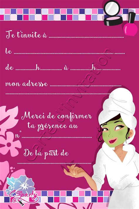 Carte D Invitation Spa Party Personnalisable Pour Adulte C SPARTY