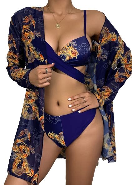 STRÓJ KĄPIELOWY BIKINI KIMONO KWIATY TROPIKALNE 13935124627 oficjalne archiwum Allegro