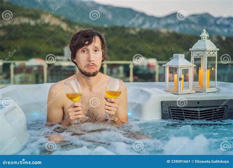 Portrait Embarrassed Man Relaxing At Hot Tub To Whom The Woman Did Not Come On A Date February