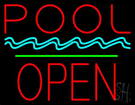 Pool Block Open Green Line Neon Sign Pool Open Neon Signs Every