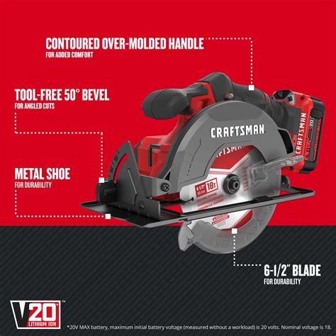 V20 Cordless 6 1 2 In Circular Saw Kit 1 Battery Craftsman