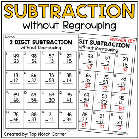 2 Two Digit Subtraction Without Regrouping Worksheets Made By