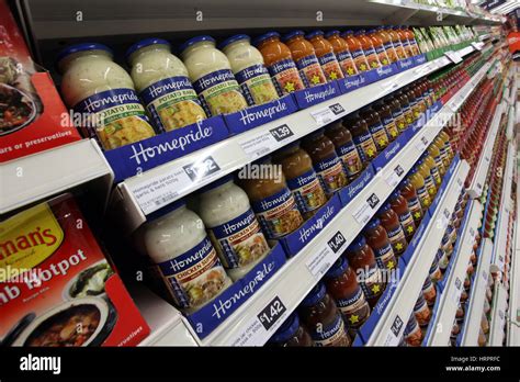 Sainsburys Supermarket In Colne Uk Jars Of Homepride Sauces Stock