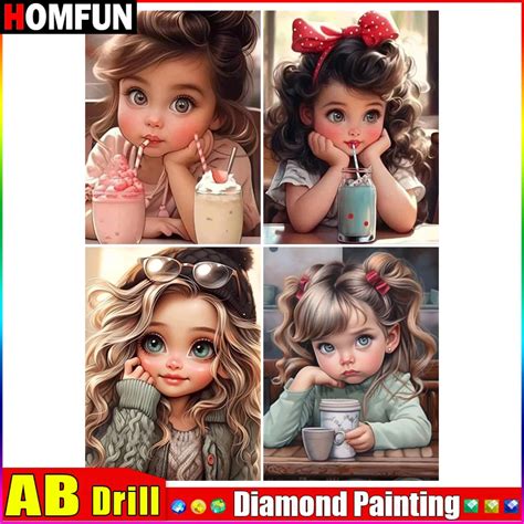 MFUN AB Peinture Diamant 5D Au Point De Croix Portrait De Fille