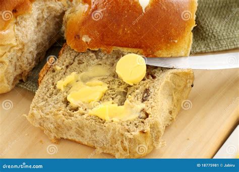 Buttered Hot Cross Bun Stock Image Image Of Culinary 18775981