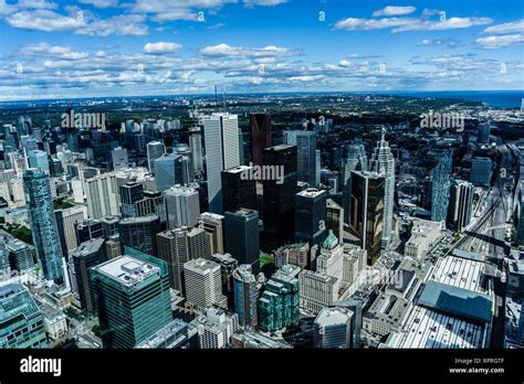 cn tower toronto skyline blue sky high resolution stock photography