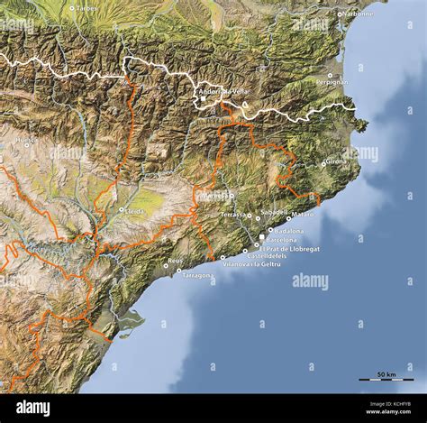 Relief map of Catalonia. Colored according to natural colors Stock Photo - Alamy