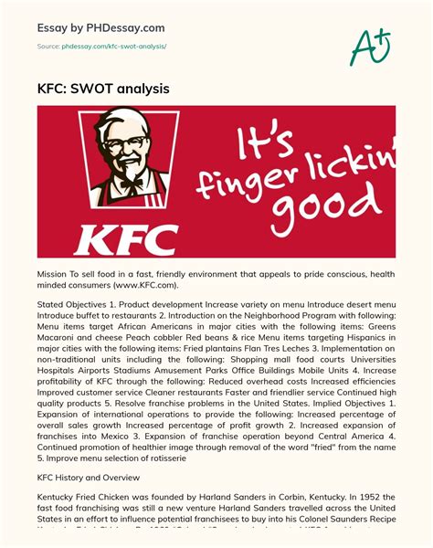 Kfc Swot Analysis Example