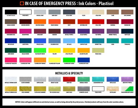 Union Ink Color Chart Ink Colors Union Press Screen Printing