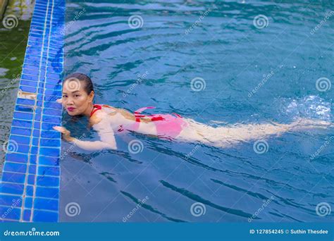 Woman Beautiful With Red Bikini At Swimming Pool Stock Image Image Of People Bang 127854245