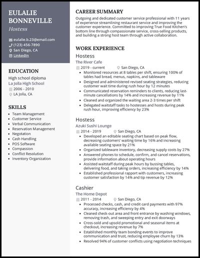 5 Hostess Resume Examples to Land a Job in 2022