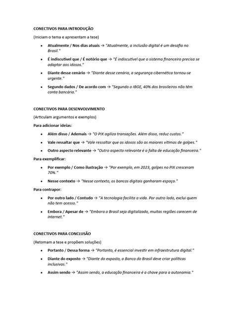 Conectivos Para Introdução Desenvolvimento E Conclusão - Conectivos para Introdução, Desenvolvimento e Conclusão | PDF