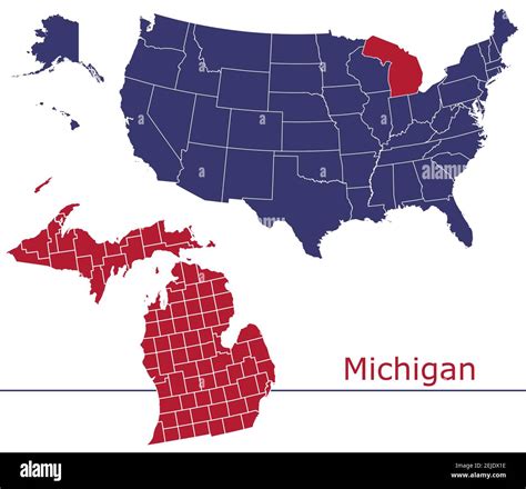 Michigan Counties Vector Map Outline With Usa Map Colors National Flag