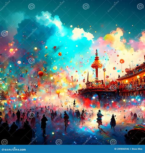 Illustration Of A Crowd Of People At Night In Paris France Ai