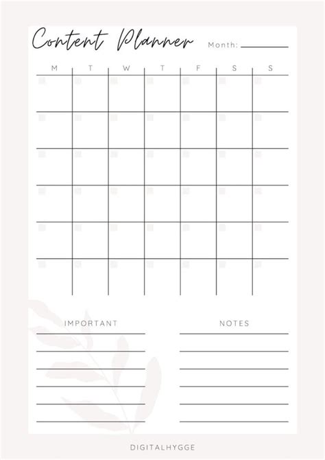 Social Media Content Planner [printable Pdf] Digital Hygge