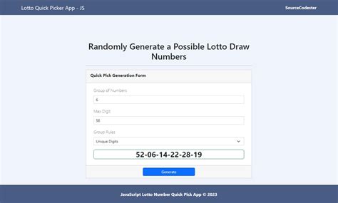 lotto quick picker application  javascript  source code