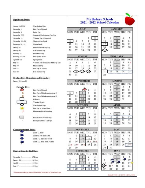 Northshore School District Calendar 2021-2022 & Holidays