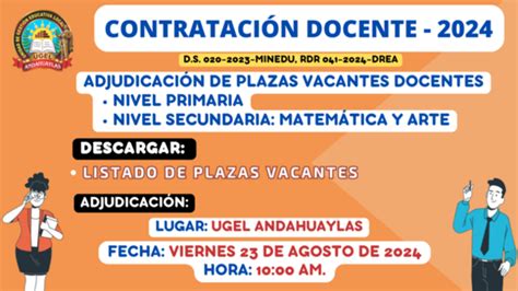 Comunicado ADJUDICACIÓN de plazas vacantes para Contrato Docente 23