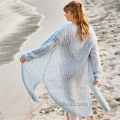 Ажурный длинный кардиган с боковыми разрезами — Shpulya.com - схемы с ...