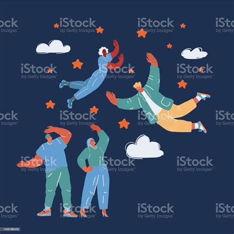 cartoon vector illustration  people flying dreaming stock