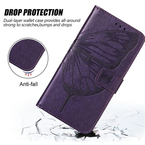 For Infinix Hot G X Embossed Butterfly Flip Leather Phone Case Dark Purple Alexnld