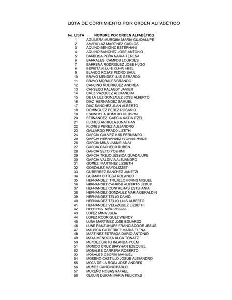 Liasta De Corrimiento Pdf