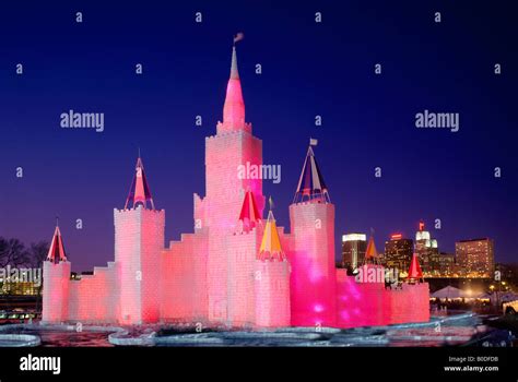 Ice Palace Glows During St Paul Minnesotas Annual Winter Carnival