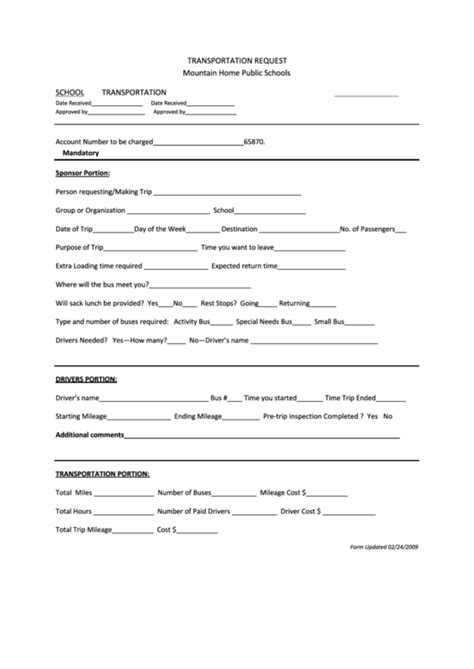 fillable transportation request form printable