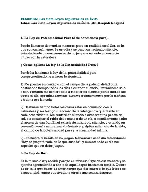 Resumen 7 Leyes Espirituales Del Exito PDF