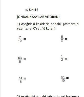 Ondalik Sayilar Ve Oran A A Daki Kesirlerin Ondal K G Sterimini