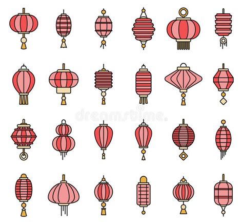 Street Chinese Lantern Icons Set Vector Color Stock Vector