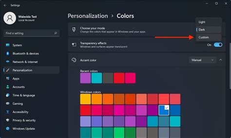 O Modo Personalizado Permite Definir - Como ativar o modo escuro no Windows 11