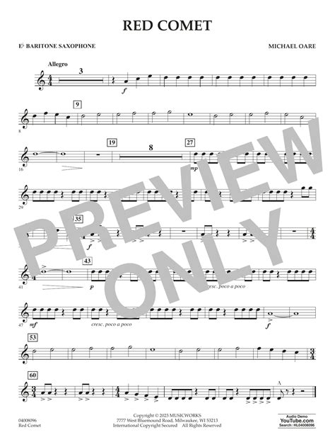 Red Comet Eb Baritone Saxophone Sheet Music Michael Oare Concert Band