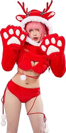 Amazon Mobbunny Christmas Furry Lingerie Set Reindeer Cosplay Costume Fuzzy Paw Plush